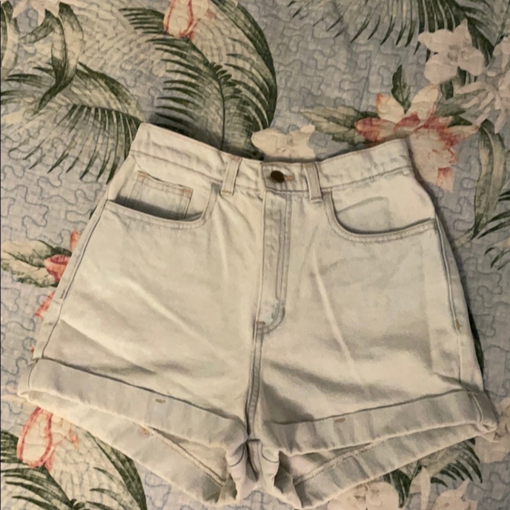Light denim high waisted shorts